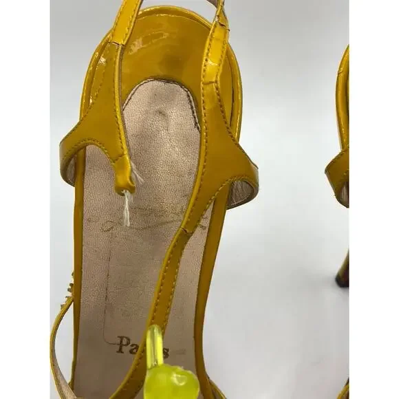 CHRISTIAN LOUBOUTIN Women's Mustard Yellow Peep-Toe Stiletto Heels SZ 39(US9) - Picture 6 of 10